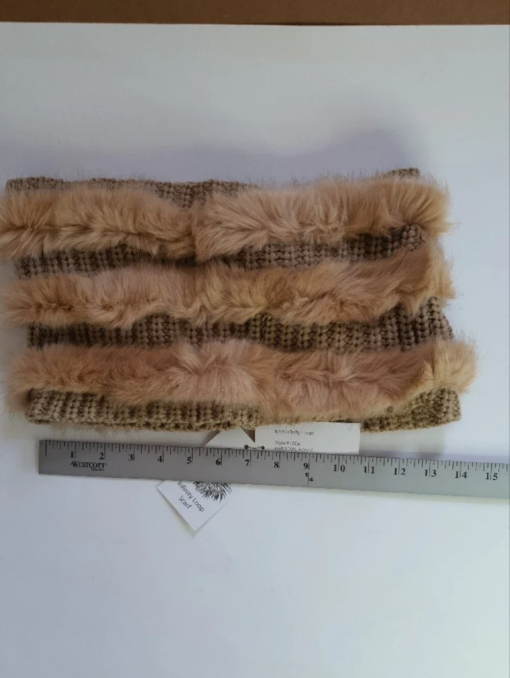 Faux Fur Knit Infinity Scarf - Beige + Free Gift